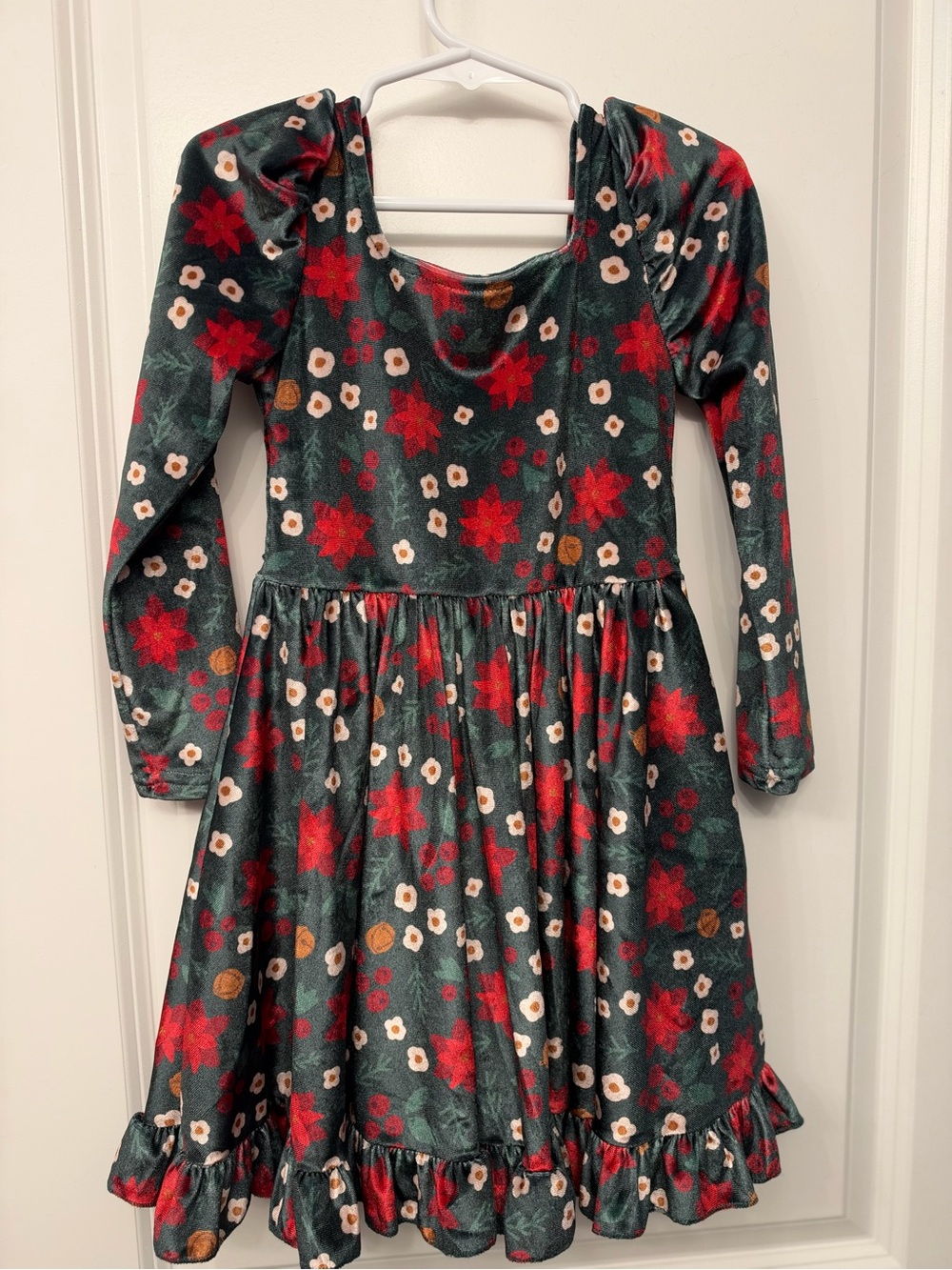 Little Stocking Co.Green Floral Holiday Velvet Dress size 5